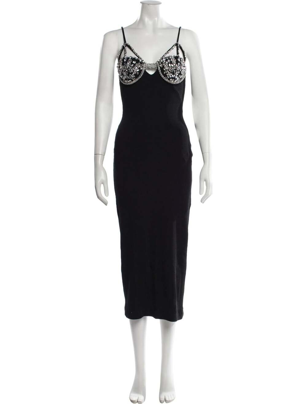 PatBO Crystal Chain Midi Dress Black Midi Dress Rhinestone Cups Cocktail Large